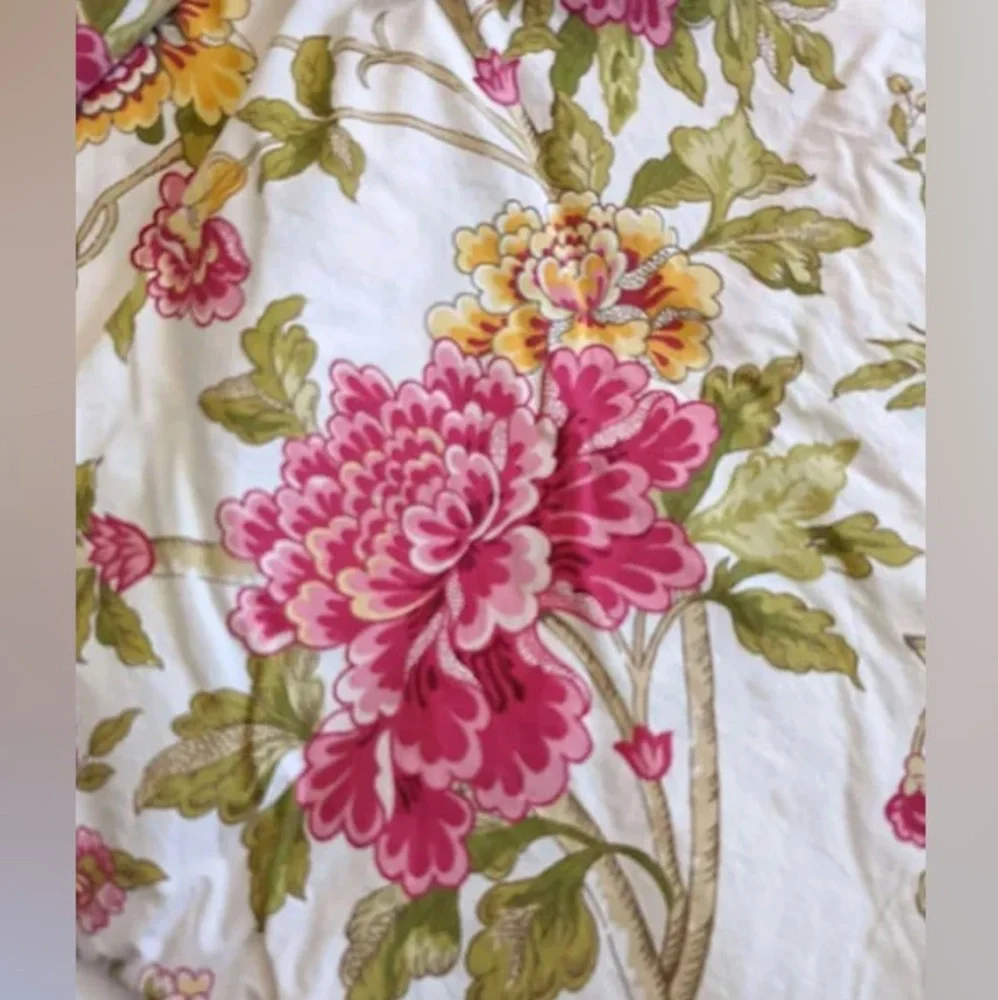 Pottery Barn Full/Queen Duvet Cover & 2 Shams | Floral Pinks Yellow Green